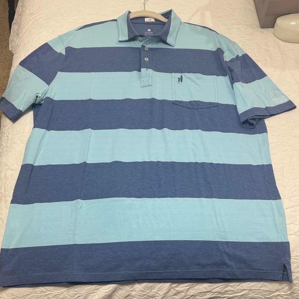 Johnnie-O Men's Blue Striped Polo Shirt - Light & Dark Blue Size XL